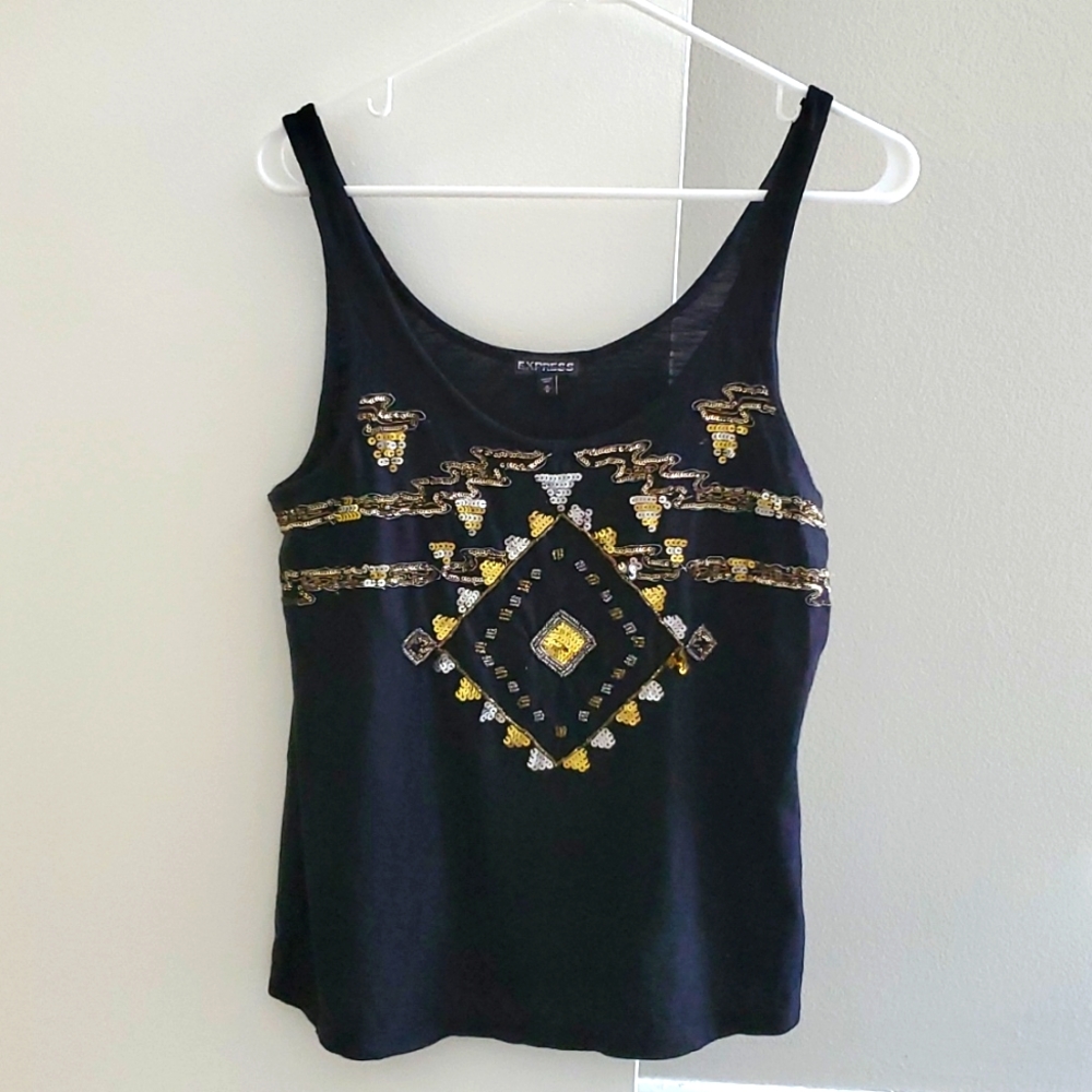 EXPRESS Sequin Black Tank Top